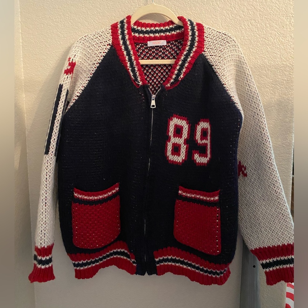 Trendy Boutique Red and Navy Zipper Cardigan